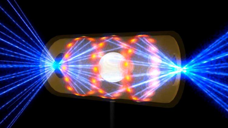 Bei der Trägheitsfusion wird eine Kapsel mit Wasserstoff mit Lasern beschossen - die Atome werden damit zur Verschmelzung gebracht.