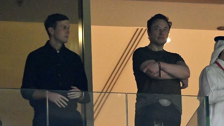 Jared Kushner (l.) und Elon Musk auf der Tribüne in Katar.