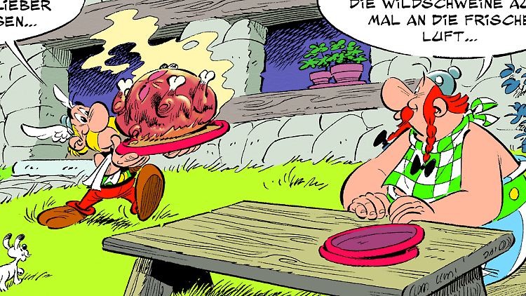 Ihr Wildschweinessen wollen sich Asterix und Obelix nicht madig machen lassen.
