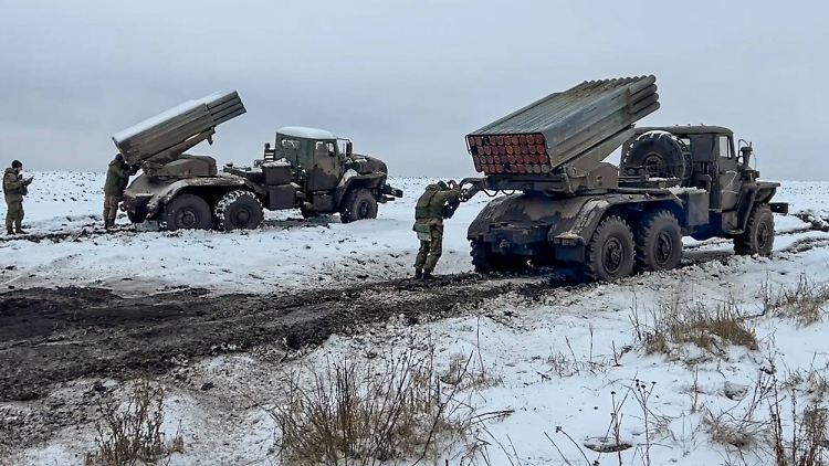 Russische Mehrfachraketenwerfer vom Typ "BM-21 Grad" in der Ukraine.