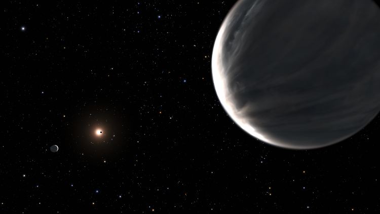 Künstlerische Darstellung des Planetensystems um den Stern Kepler-138. Vier Planeten sind bisher bekannt.