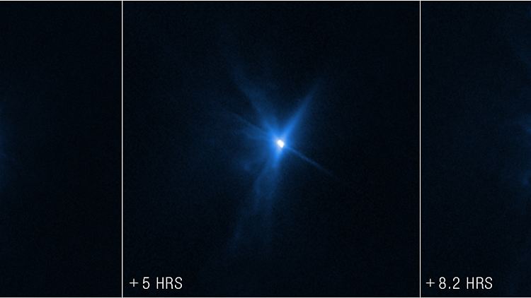 Nach dem Crash: Das Hubble-Teleskop fotografiert den Asteroiden Dimorphos nach dem Einschlag der Sonde "Dart". 2022 gelingt es der Menschheit erstmals, die Bahn eines Asteroiden gezielt abzulenken - was in Zukunft einmal nützlich sein könnte.