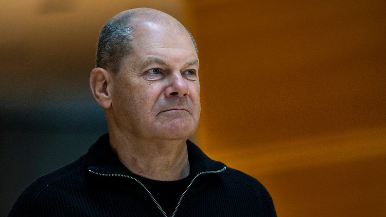 Bundeskanzler Scholz am Sonntag bei einer Klausur der SPD-Spitze in Berlin.