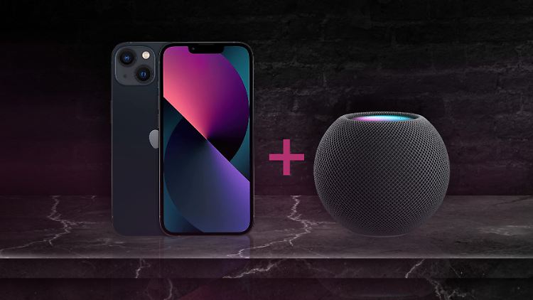 Das iPhone 13 + Apple Homepod mini kostet mit Allnet-Flat effektiv nur 9,99 Euro monatlich.