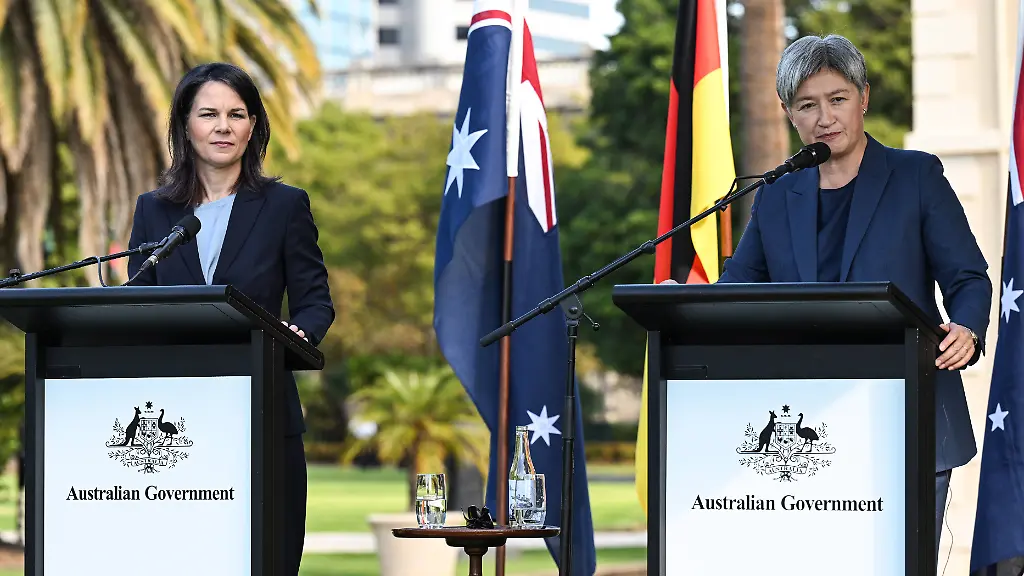 Bundesaussenministerin-Annalena-Barbock-und-ihre-australische-Amtskollegin-Penny-Wong-wollen-die-Beziehungen-ihrer-beiden-Laender-vertiefen-Australien-strebe-eine-staerkere-wirtschaftliche-aber-auch-strategische-Partnerschaft-mit-Deutschland-an-so-Wong