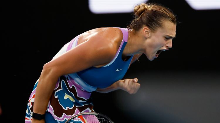 Sabalenka schreit ihre Freude heraus.