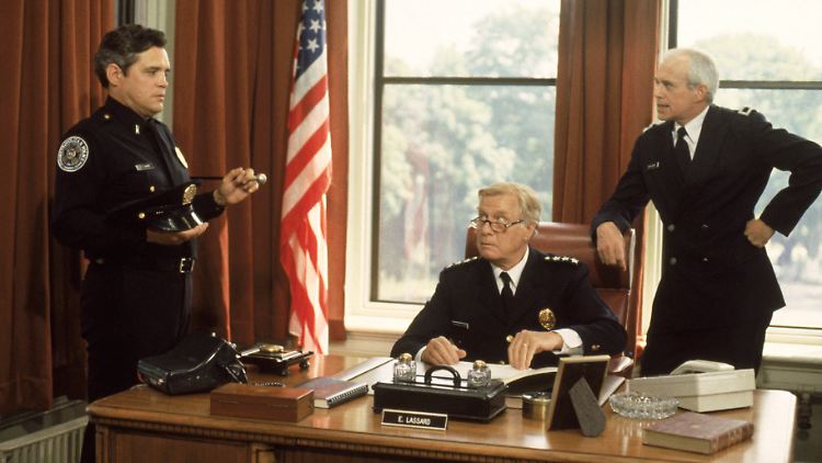 Die Protagonisten Harris, Lassard und Hurst im ersten Film der "Police Academy"-Reihe.