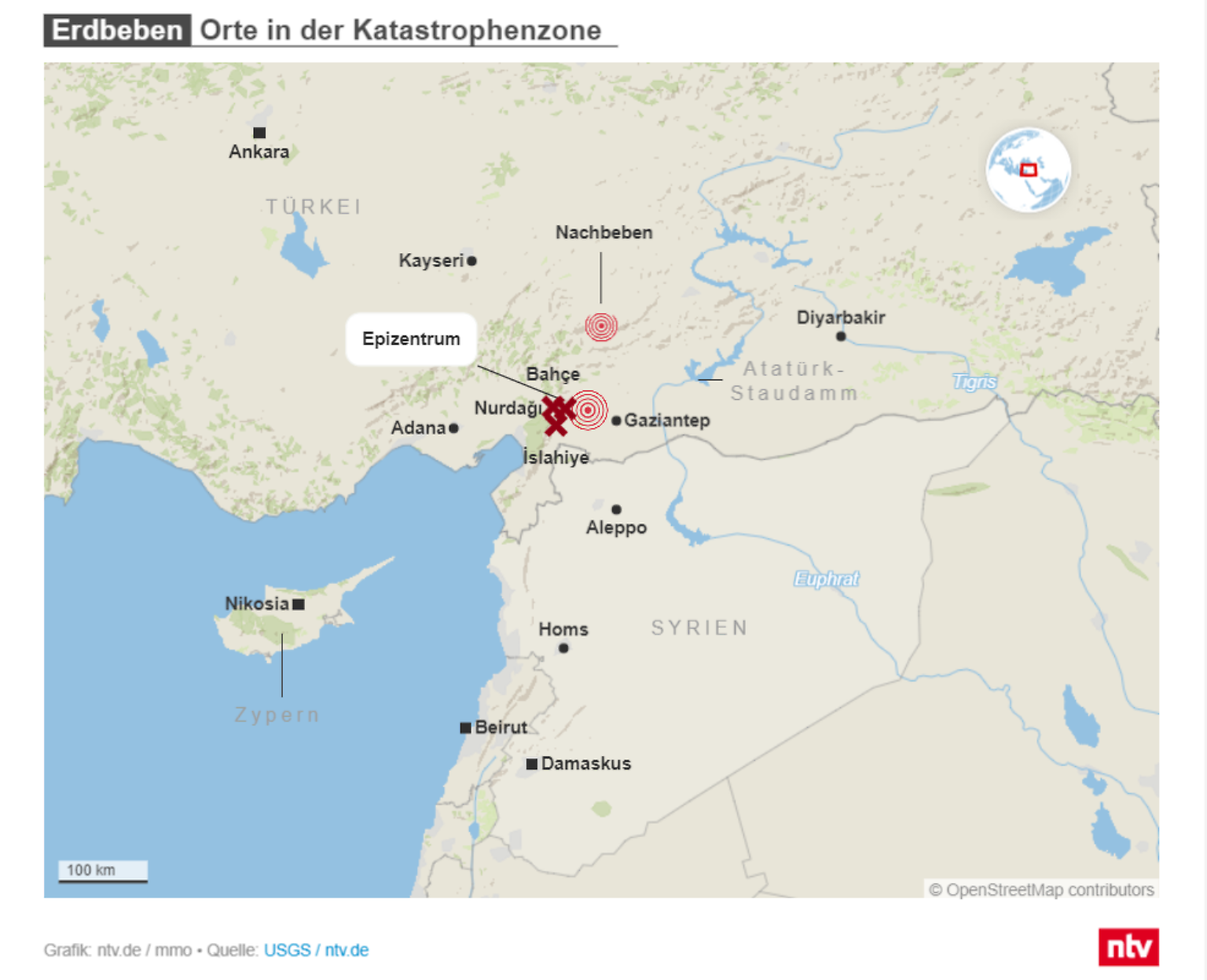 Am Montagmorgen bebt die Erde in der Türkei und Syrien mit einer verheerenden Stärke von 7,8.