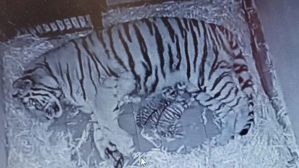 Das-undatierte-Foto-einer-Webcam-zeigt-Amurtiger-Mutter-Katinka-die-mit-ihren-beiden-neugeborenen-Jungen-in-der-Wurfhoehle-liegt