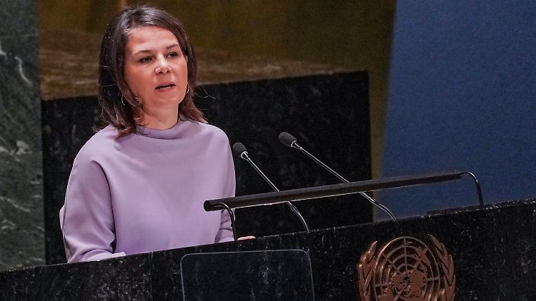 Außenministerin Annalena Baerbock  hat die internationale Staatengemeinschaft aufgefordert, sich geschlossen für ein Ende des Krieges einzusetzen.