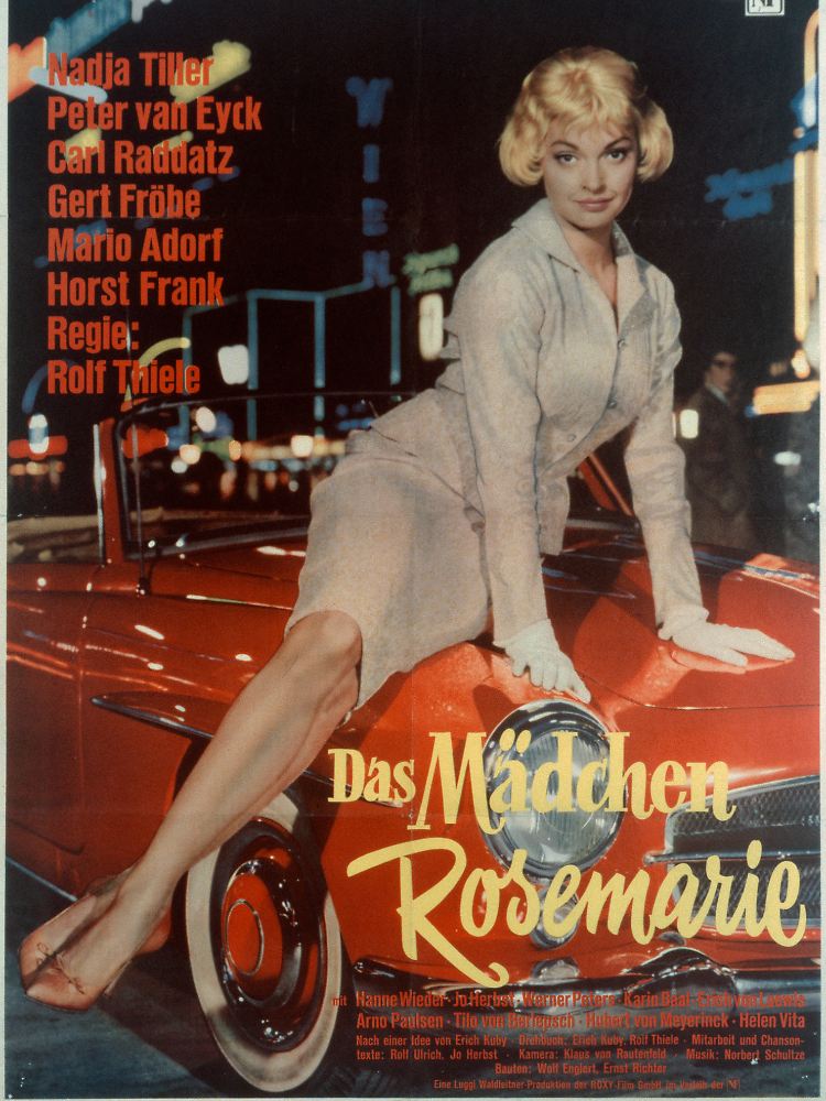 Nadja Tiller und der Mercedes 190 SL 1958 in "Das Mädchen Rosemarie".
