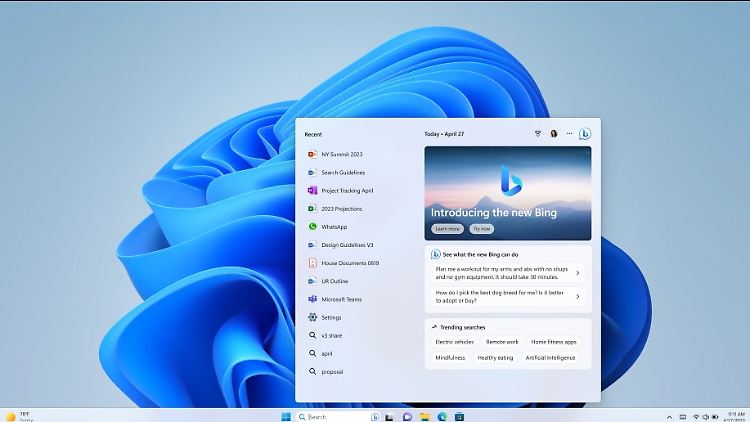 Die Bing-Suche von Windows 11 erhält KI-Unterstützung.