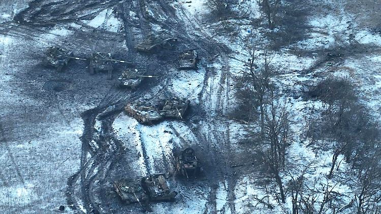 Zerstörte russische Fahrzeuge bei Wuhledar.