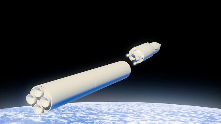 Künstlerische Darstellung des russischen Hyperschall-Gleitflugkörpers Avangard, der sich von einer Interkontinentalrakete löst.