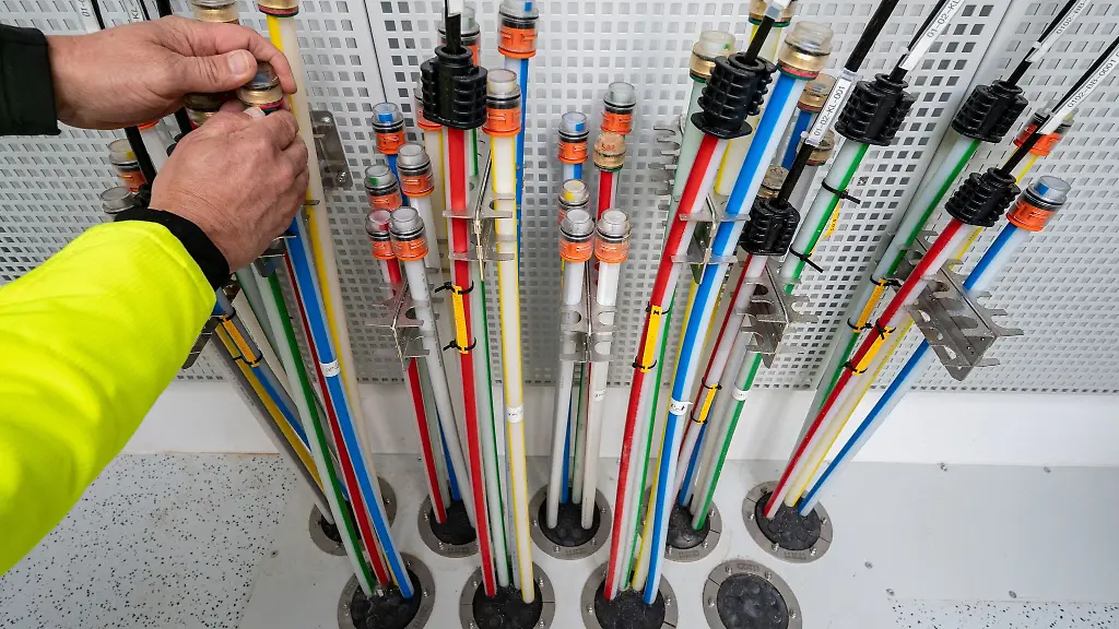 Kabel-in-einem-PoP-Verteiler-von-Glasfasern