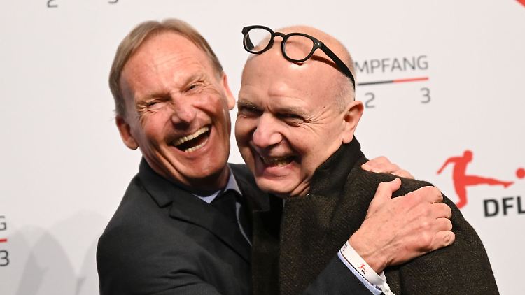 Hans-Joachim Watzke (l) und DFB-Präsident Bernd Neuendorf.