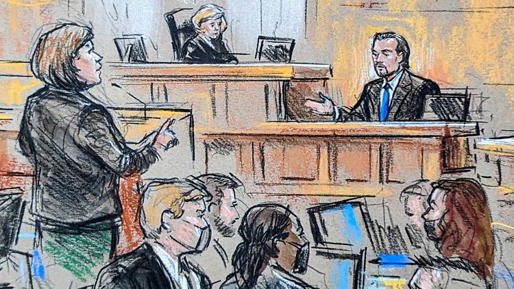 So sah es der Gerichtszeichner: Leonardo DiCaprio bei seiner Zeugenbefragung.