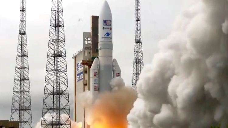 Eine Ariane-5-Trägerrakete bringt JUICE zum Gasgiganten Jupiter.