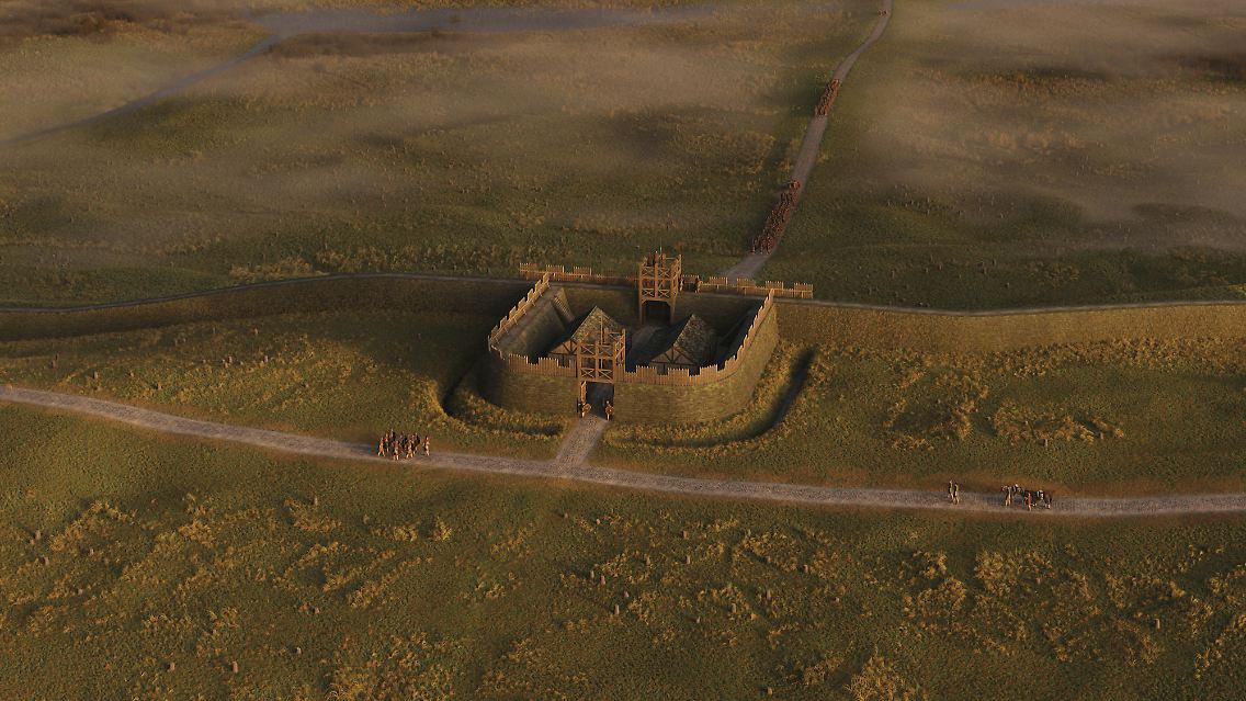 Digitale Rekonstruktionszeichnung der Festung, die einst zum Antoninuswall aus dem 2. Jahrhundert gehört haben soll. 