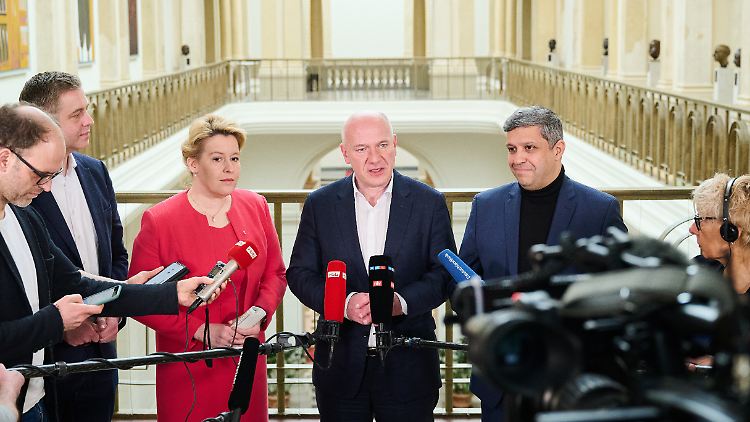 Am Sonntag erfährt die Hauptstadt, was aus den politischen Plänen dieser drei wird: Franziska Giffey, Kai Wegner, und Raed Saleh (v.l.).