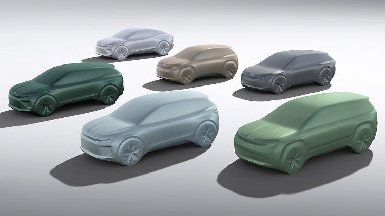 Skoda will bei Elektroautos nun auch durchstarten - mit gleich mehreren neuen Modellen. Hier erstmal nur als lebensgroße Skulpturen.