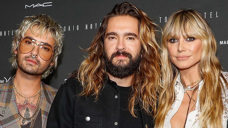 Heidi Klum unterstützt Ehemann Tom Kaulitz (Mitte) und Schwager Bill Kaulitz (l.) auf ihrer Tokio-Hotel-Tour.