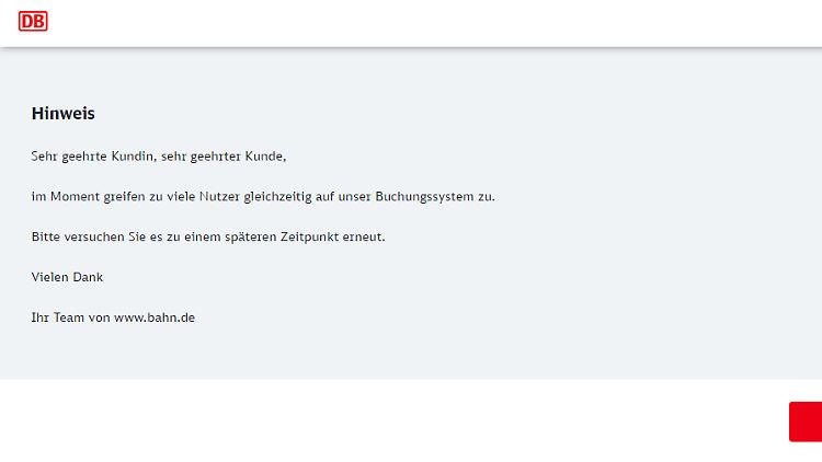 Nichts geht mehr: Störung auf dem Online-Portal der Deutschen Bahn.
