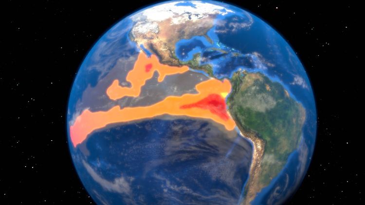 Beim Wetterphänomen El Niño im äquatorialen Pazifik tritt eine ungewöhnliche, unregelmäßige Änderung der Meeresströmung auf.