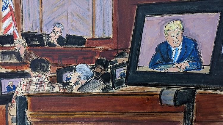 Die Anwälte von Autorin E. Jean Carroll spielten ein Video von Trumps Aussage im Oktober ab.