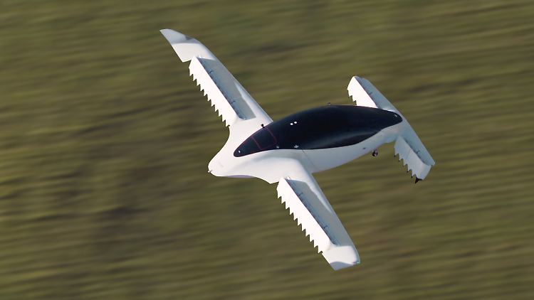 Das Elektro-Gefährt von Lilium bei einem Testflug.