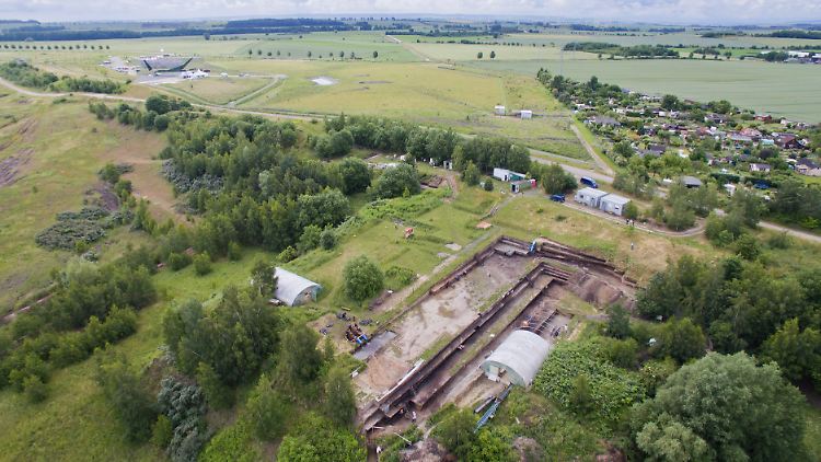 Luftaufnahme der Ausgrabungsstätte in Schöningen im Landkreis Helmstedt (Niedersachsen) von 2016.