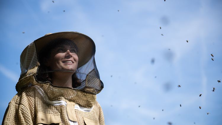 Imkerin Lilian Hurth inmitten ihrer Bienen.