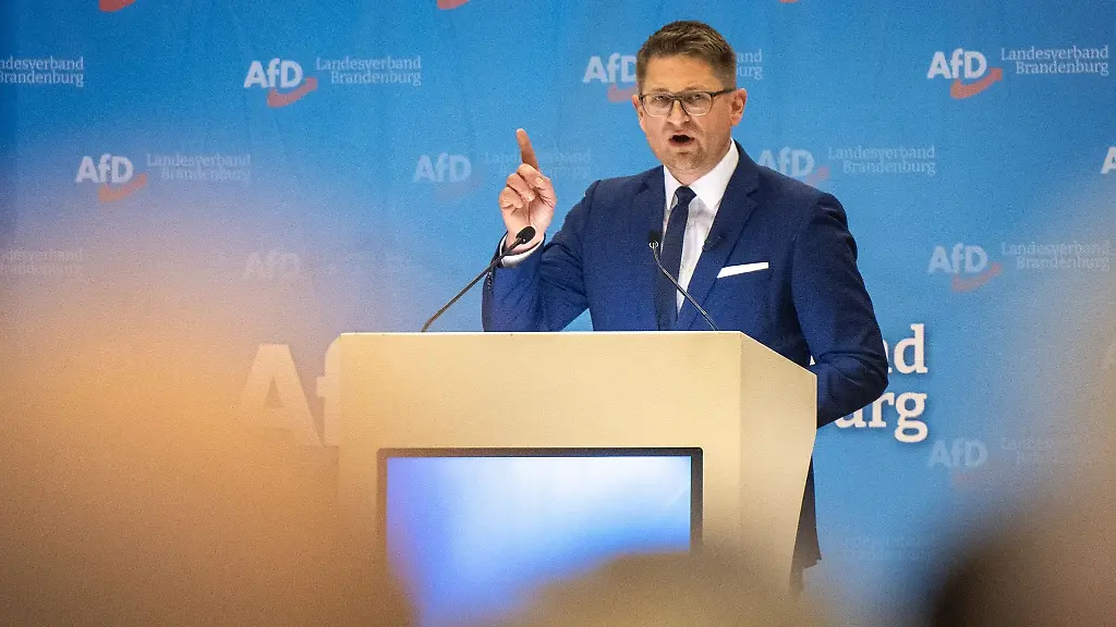 Rene-Springer-Kandidat-fuer-den-Landesvorsitz-spricht-auf-der-Buehne-beim-Landesparteitag-der-AfD-Brandenburg