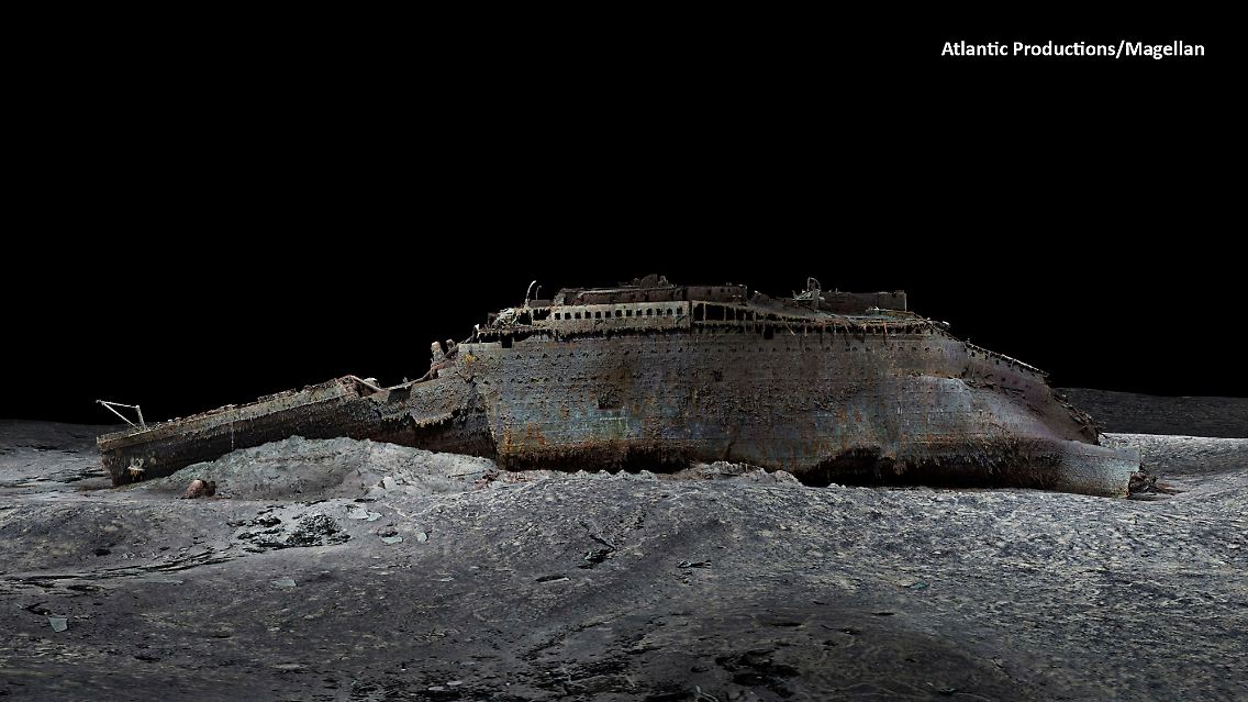 Kein Foto, aber eine 3D-Abbildung vom Bug der Titanic.