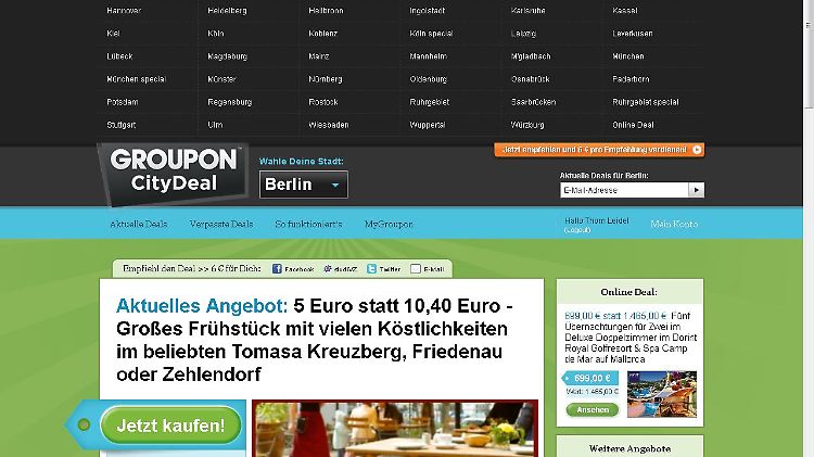 Macht auch in vielen deutschen Städten bereits Schnäppchen-Angebote: Groupon