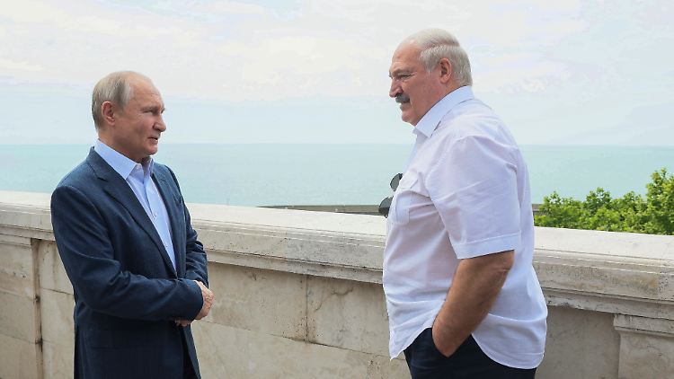 Der Ort gefällt ihm offenbar: Lukaschenko (rechts) mit seinem Gönner Putin im Sommer 2023 im russischen Sotschi. 