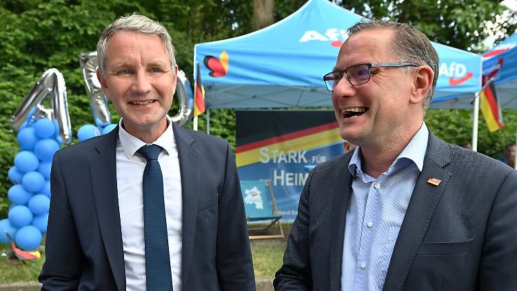 Haben erschreckend gute Laune: Höcke und Chrupalla.