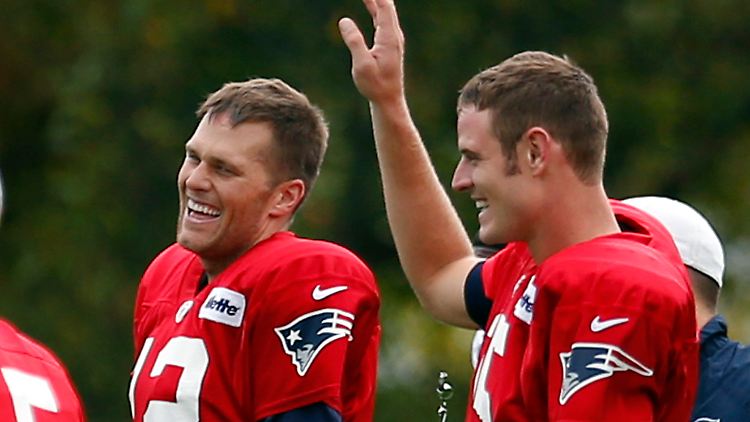 Mallett (rechts) zusammen mit Megastar Brady 2013 bei den New England Patriots.