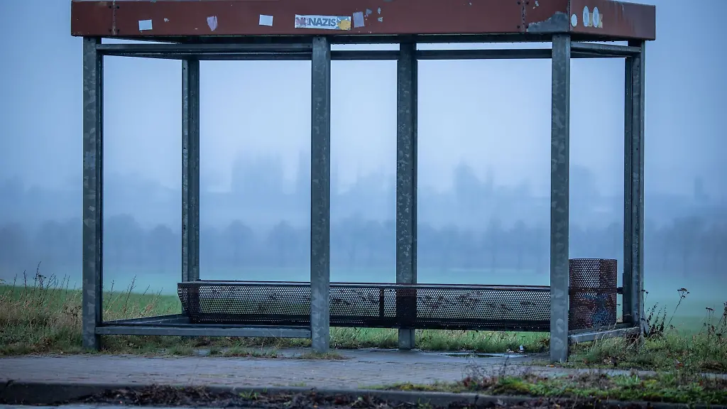 Ein-leeres-Buswartehaus-steht-an-einer-Bundesstrasse