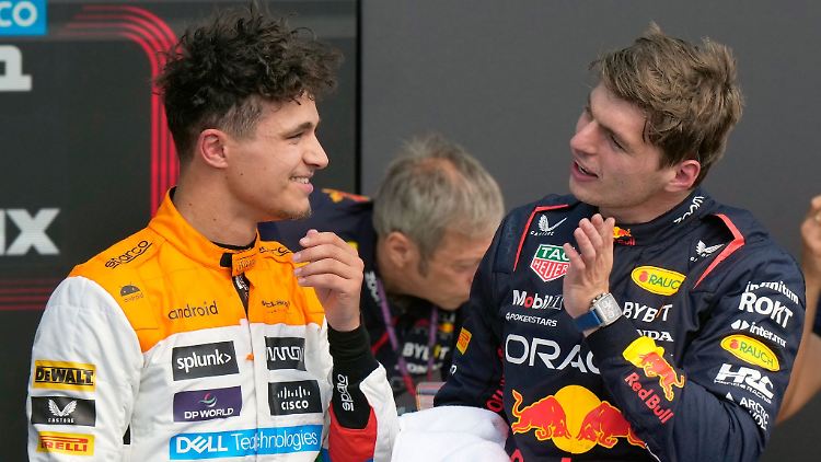 Die Kumpels Max Verstappen und Lando Norris im Fachgespräch.