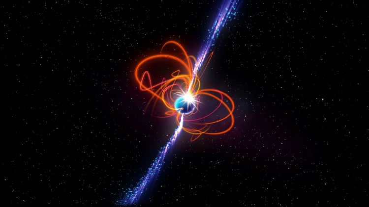 Computergrafik eines Magnetars, einer seltenen Art von Stern mit extrem starken Magnetfeldern. 