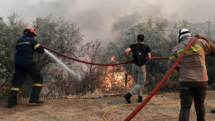 Die Feuerwehr in der Region Nea Anchialos kämpft weiter gegen die Ausbreitung der Brände.