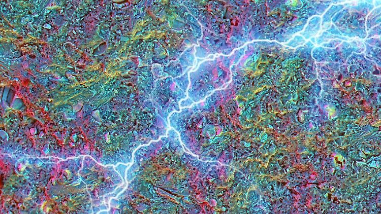 Diese schematische Darstellung zeigt die elektrische Entladung in einem Zementverbundstoff - das neuartige Material soll zudem besonders schnell aufladbar sein.