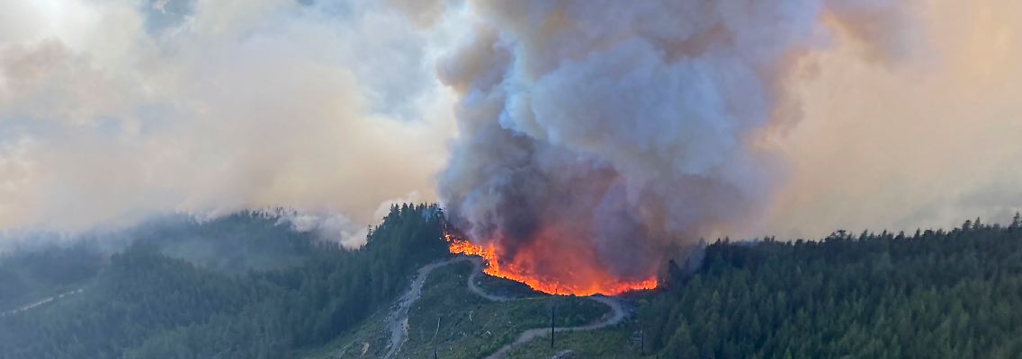 Rekordjahr in Kanada: Ein Luftbild des BC Wildfire Service zeigt Waldbrände in der Küstenregion von British Columbia.