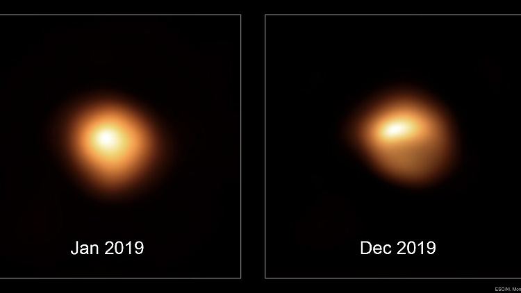 Die beiden Bilder, die mit dem Very Large Telescope der Europäischen Südsternwarte aufgenommen wurden, zeigen die Helligkeitsschwankungen.