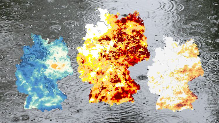 Regentropfen fallen in Straßenpfützen: Im August hat es in vielen Teilen Deutschlands ausgiebig geregnet. 