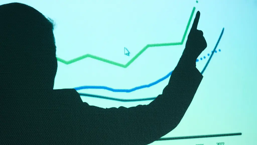 Eine-Frau-zeigt-auf-ein-Diagramm-das-auf-die-Wand-projiziert-wird