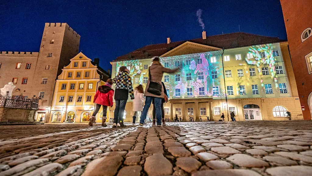 Eine-Illumination-der-Lichtkuenstler-Die-Bildmaschine-wird-an-das-Thon-Dittmer-Palais-projiziert