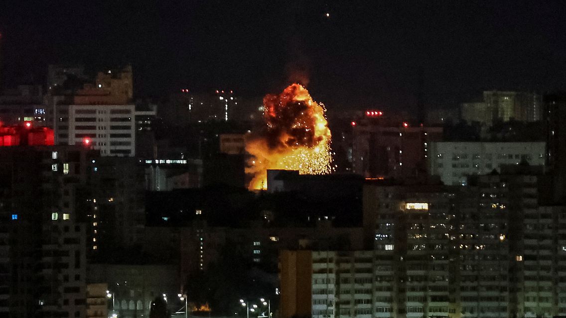 Explosion einer russischen Drohne in Kiew.