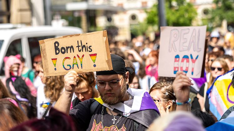 Demonstrieren gegen Diskriminierung: Teilnehmer des CSD in Erfurt. Bei der Veranstaltung in Halle kam es nun zu Gewalt.